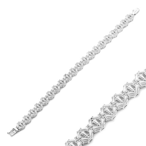 Sterling Silver Wholesale Handcraft Baguette Stone Design Bracelet